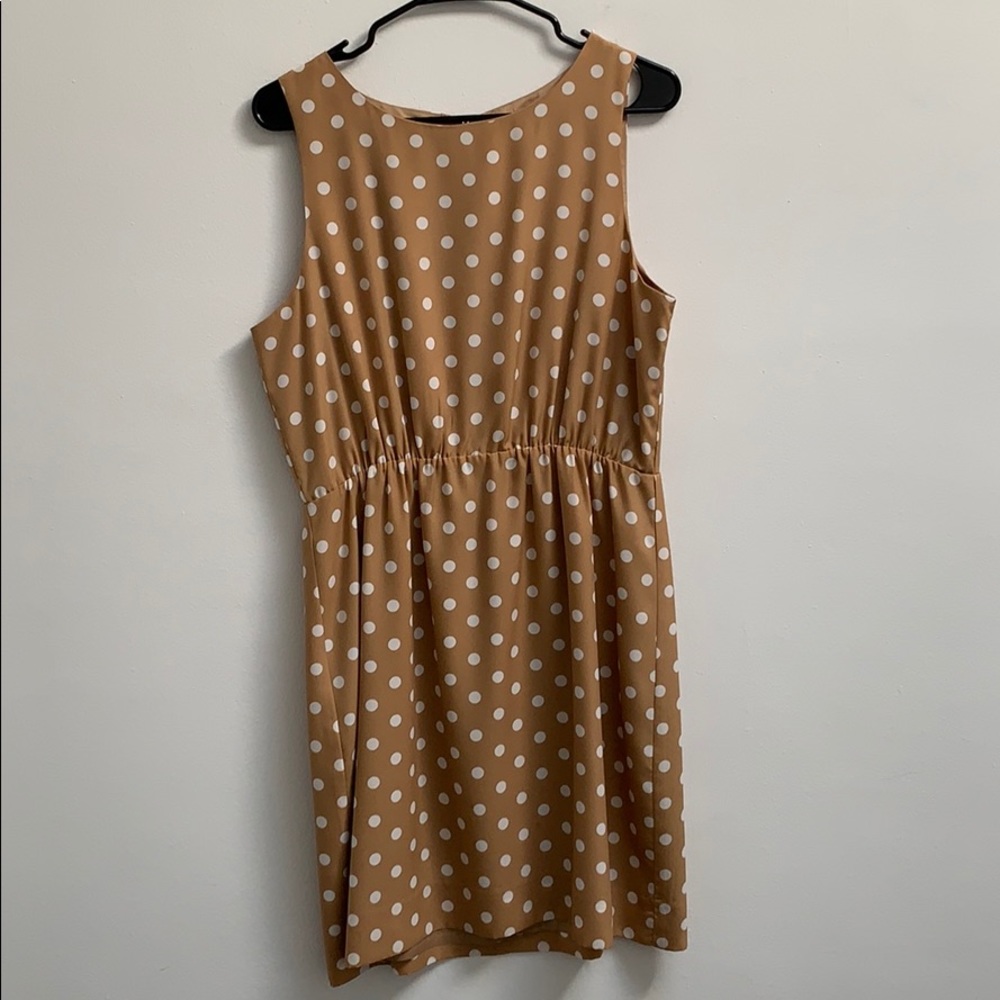 Tan and white polka dot dress JCrew. Size 12